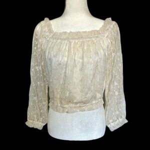 NWT EXPRESS Long Sleeve Lace Gathered Hem Crop Top Women's Size S